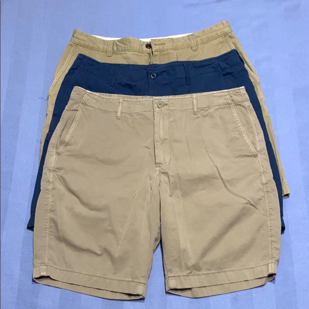 Dockers & Uniqlo 3 pairs Tan and Blue Flat Front Shorts Casual Style